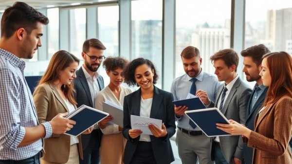 Professionals engaged in semi-annual financial reporting in office