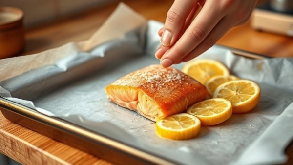 Person seasoning salmon with lemons; omega-3s improve fitness.