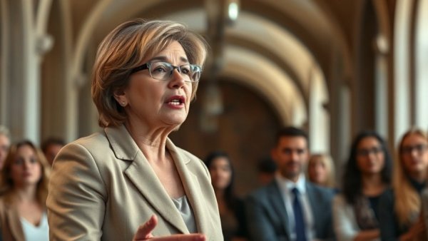 AI prior authorization delays Medicare care discussion by woman in blazer.