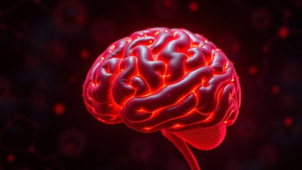 3D human brain glowing neural nodes concept for gut bacteria and depression.