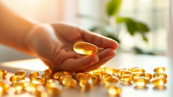 Hand holding fish oil capsule in warm sunlight, related to brain health studies.