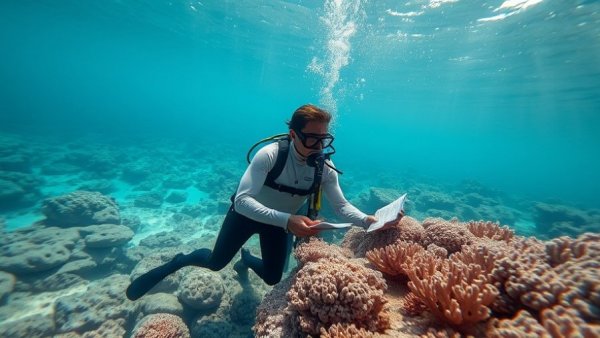 Divers study sewage pollution effects on coral reefs.