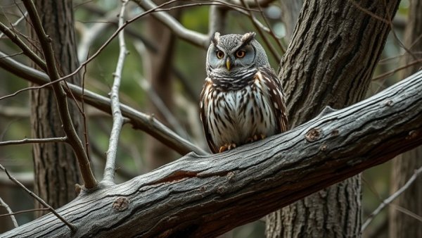Spotted owl on tree branch in forest related to Arizona mine environmental lawsuit.