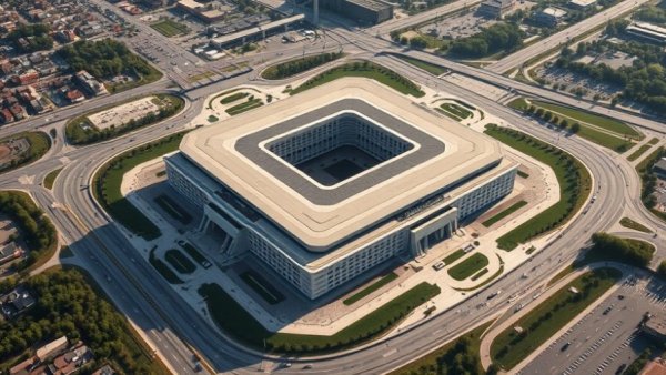 Aerial view of Pentagon emphasizing its structure and surroundings, focusing on U.S. Pentagon nuclear funding 2026.