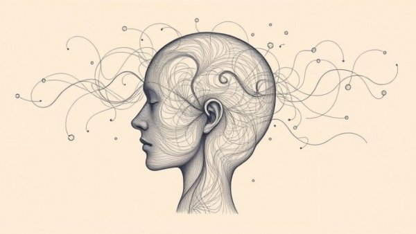 Intricate line art of human head with swirling lines representing the Boltzmann brain paradox.