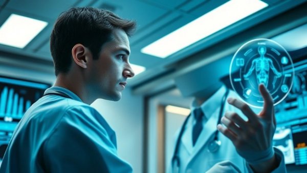Doctor using AI technology in healthcare expansion environment.