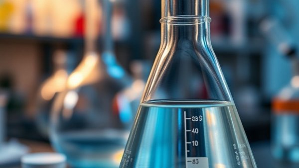 Close-up of scientific beaker in lab, breakthrough biomaterial