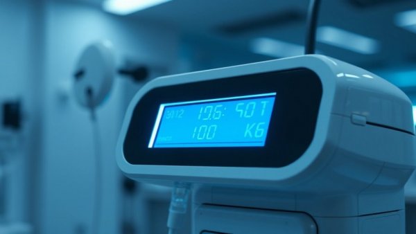 Modern breath test device in a clinical setting for breast cancer detection.