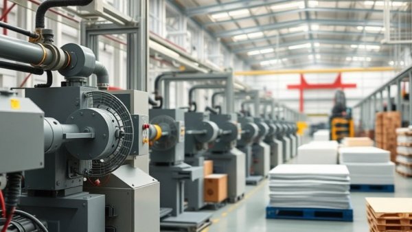 Modern factory machinery producing sustainable building materials.
