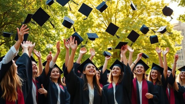 Graduates celebrating under sunlight, Graduation Anxiety Support.
