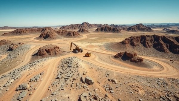 Uranium exploration equipment at Rocas Project site, aerial view.