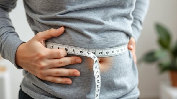 Person measuring belly fat while squeezing, illustrating testosterone therapy.