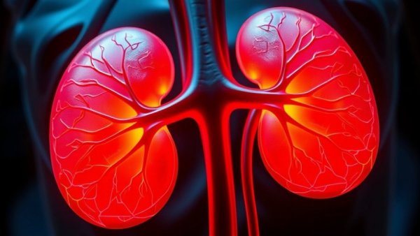 Illustration of kidneys highlighting renal pathways.