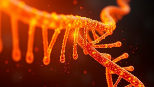 Glowing DNA helix symbolizing transfer longevity gene in mice lifespan.