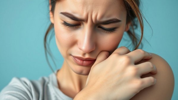 Young woman scratching arm in discomfort; Brain’s Hidden Stop Scratching Signal
