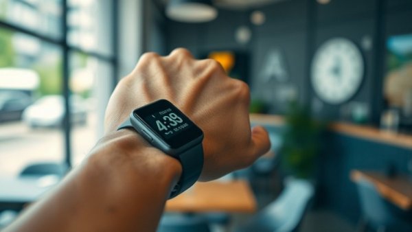 Checking step count on fitness tracker for 8,500 steps a day goal.