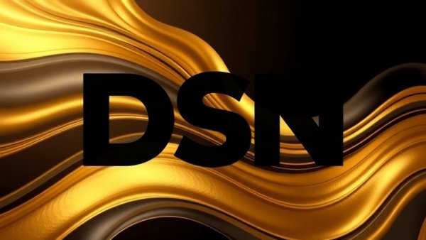 Stylized 'DSN' design with gold abstract background