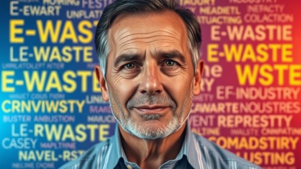 E-Waste industry challenges highlight with man and bold text.