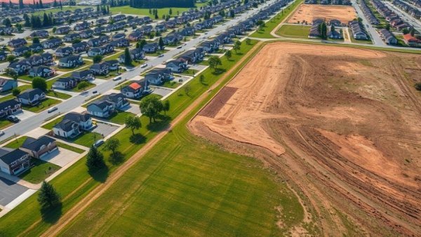 Suburban development near cleared land for Pennsylvania data center growth.