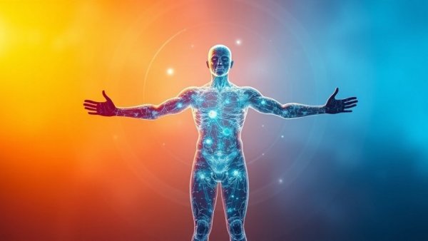 Human silhouette with molecular design during seven days of fasting