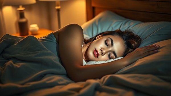 Serene woman sleeping in soft lighting, dream imagery concept.