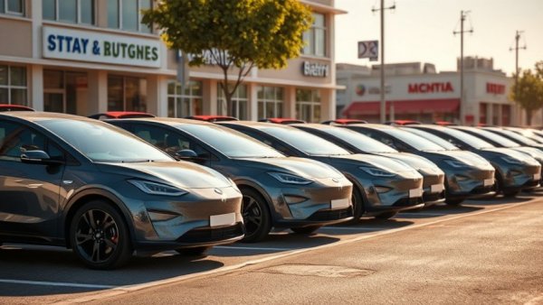 Parking lot with electric vehicles under clear sky. EPA loosens air pollution rules for EVs.