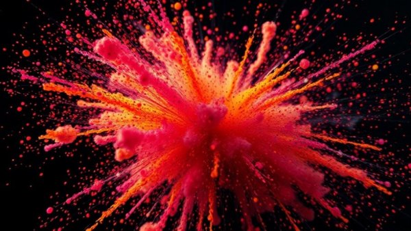 Vibrant particle explosion, abstract chaos, cinematic photo