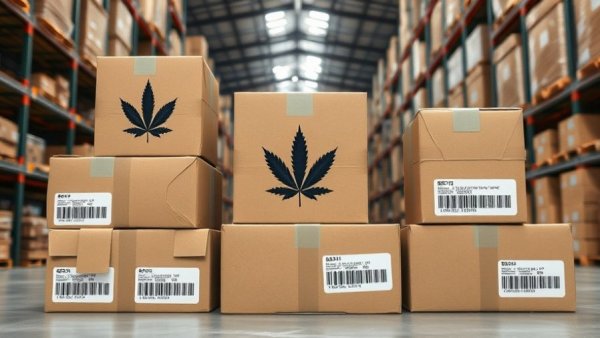 Medical cannabis export shipment in a warehouse setting.