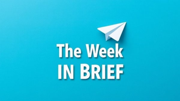 Textured graphic of a paper airplane with 'The Week in Brief' on blue background