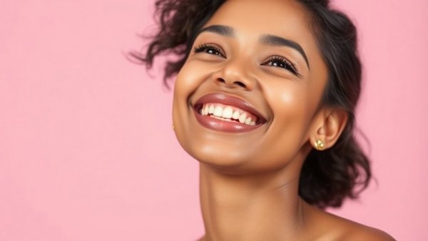 Radiant woman highlighting antioxidants for dull skin.