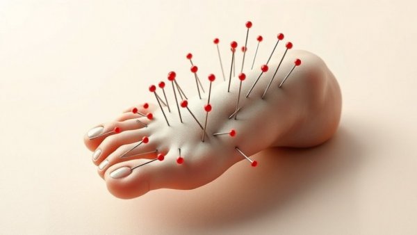 Chronic nerve pain relief concept with pins in foot illustration.
