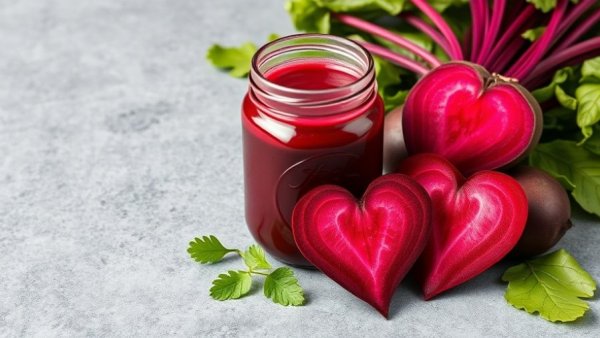Beet juice lowers blood pressure with heart-shaped beet.
