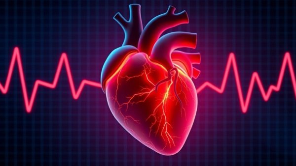 Digital illustration of human heart with ECG for beta blockers heart attack treatment.