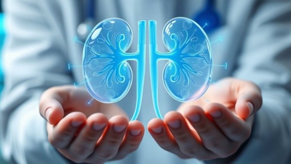 Futuristic holographic kidneys in hands symbolize Chronic Kidney Disease Epidemic.