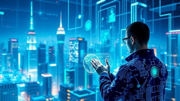 Futuristic Enviremware Technology interface with holographic displays