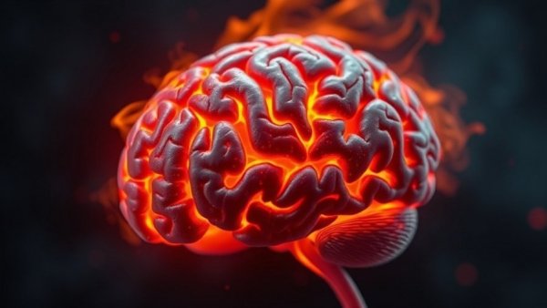 Conceptual image of brain with Alzheimer's inflammation effects.