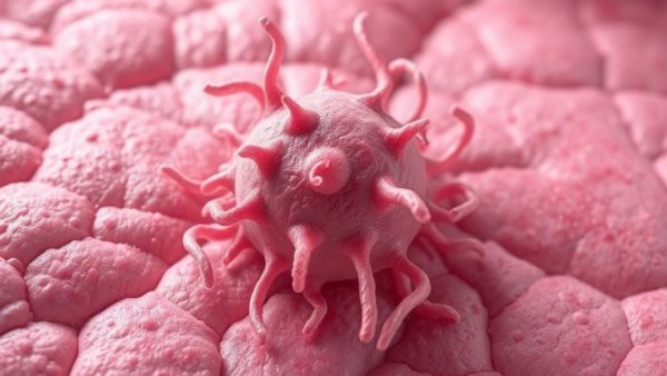 Cancer cell spreading dynamics, photorealistic rendering capturing why cancer spreads more in middle age.