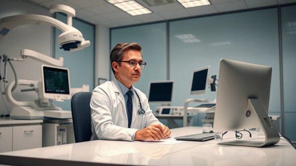 Dr. John Lambert discussing in modern medical office.