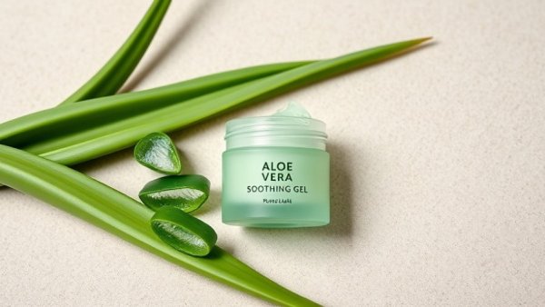 Aloe vera soothing gel promoting hydration with aloe leaves.