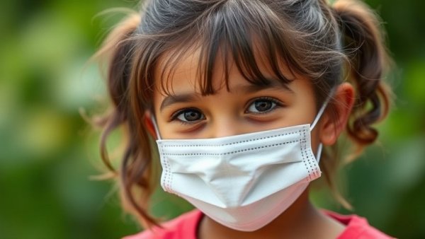 Child with mask outside, embodying leadership in refugee and immigrant health.