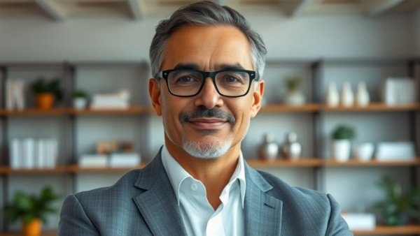 Biopharmaceutical executive in professional office setting