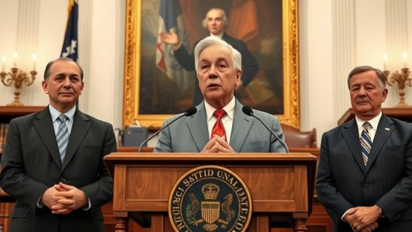 Prominent individuals discuss Medicaid Work Requirements Impact at a podium.