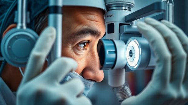 Medical professional examining patient for dry eye disease diagnostics.