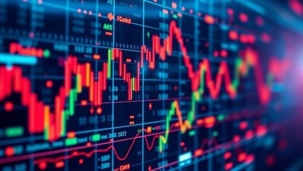 Dynamic abstract stock market graph with fluctuating lines.
