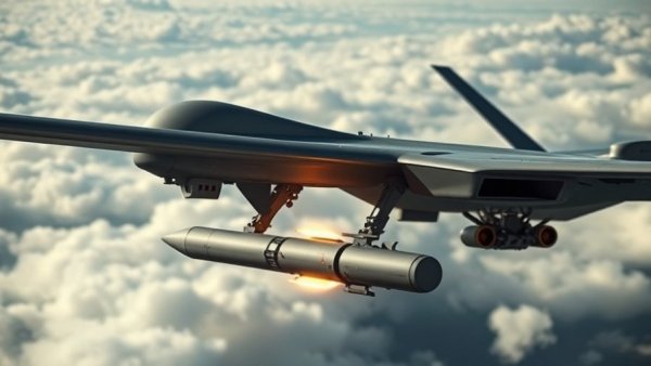 Military drone during Latvia drone crisis releasing a missile