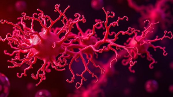 Free-living amoebae posing a health threat, vivid red structures.