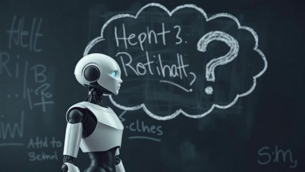 Robot with thought bubble symbolizing AI's biggest weakness.