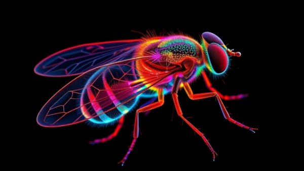 Fruit Fly Neural Connectome in vibrant colors on black background.