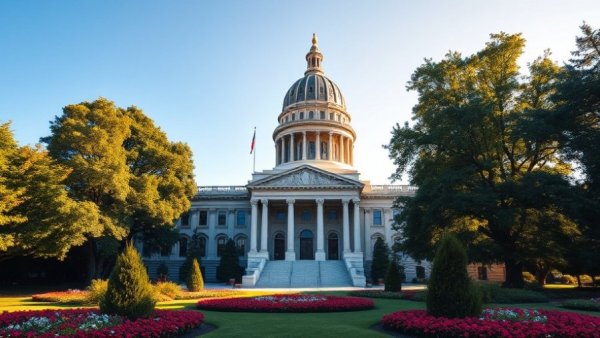 Illinois State Capitol building and gardens.