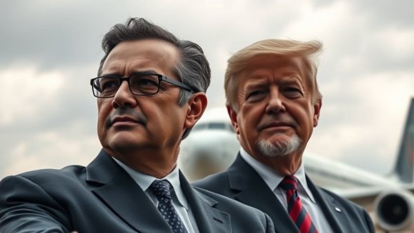 Prominent leaders stand before an airplane, symbolizing U.S.-Russia reset.